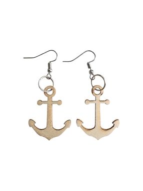 (4)Anchor Dangle Earrings in Light Wood Tone